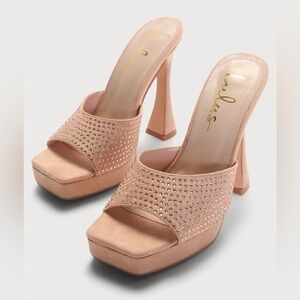 NWT Lulus Karelee Nude Suede Studded/Rhinestone Platform Heels Size 11
